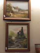 A framed oil on canvas by Les Parsons and a framed oil on canvas by Owens