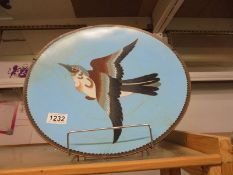 A large 19th century cloisonne' wall charger featuring a jay, 36 cm diameter.