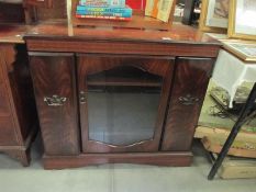 A dark wood stained TV video music cabinet, 91cm x 43cm x 82cm, COLLECT ONLY