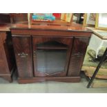 A dark wood stained TV video music cabinet, 91cm x 43cm x 82cm, COLLECT ONLY