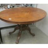 A Victorian mahogany inlaid oval tip top table, COLLECT ONLY.