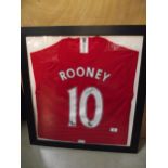 A framed and glazed Wayne Rooney No 6 Manchester United football shirt 72cm x 66cm- COLLECT ONLY