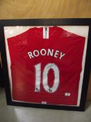 A framed and glazed Wayne Rooney No 6 Manchester United football shirt 72cm x 66cm- COLLECT ONLY