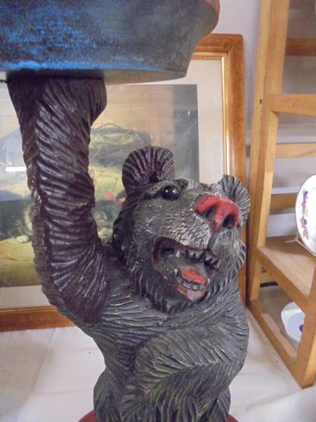 A carved wood Black Forest Bear plant stand, 53.5 cm tall, COLLECT ONLY. - Image 2 of 2