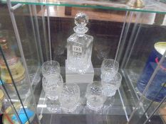A cut glass decanter and six glasses, COLLECT ONLY.