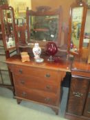 An Edwardian triple mirror back satin walnut dressing table COLLECT ONLY