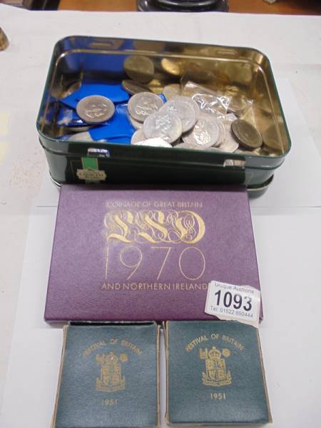 A 1970 coin collection, two Festival of Britain coins and a large quantity of commemorative crowns.