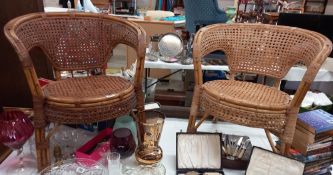 A pair of bamboo framed Bergere conservatory armchairs COLLECT ONLY