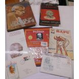A collection of books and ephemera relating to Mohatma Ghandi.