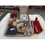 A mixed lot including paperweight & travel clock etc.
