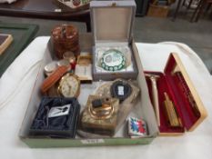 A mixed lot including paperweight & travel clock etc.