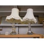 A pair of glass table lamps with shades (may need re-wiring).