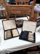 2 cased fish cutlery sets, a set of knives & forks & an empty cutlery box