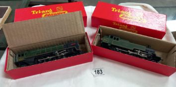 2 boxed Tri-ang railways locos R.259 Britannia (green) and R59 tank loco (green)