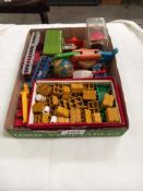 A quantity of mixed die cast including Matchbox & Corgi & a box of vintage Scalextric accessories