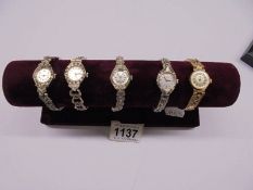 Five ladies cocktail watches, all in working order.