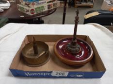 A 1917 brass shell case ashtray, engraved 1914, The Great war 1919 & a figure on column