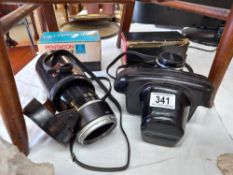 A vintage Canon FP 35mm camera & lenses, Pentacon 2.8/135 VB Komura F:3.5 135mm & Canon 1:2.5