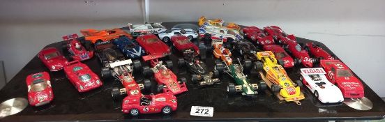 A good selection of unboxed die cast racing cars including Corgi, Matchbox & Polistil etc.
