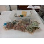 A tub of old UK & Foreign coins & bank notes