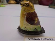 An antique English enamel bonbonniere in th form of a bird, circa 18c, base badly cracked 4cm high.