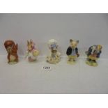 Five early Beswick Beatrix Potter figures:- Lady Mouse from the Taylor of Gloucester, Tommy Brock,