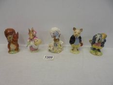 Five early Beswick Beatrix Potter figures:- Lady Mouse from the Taylor of Gloucester, Tommy Brock,