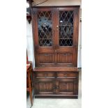 A dark oak bureau bookcase drinks cabinet with drapery front COLLECT ONLY