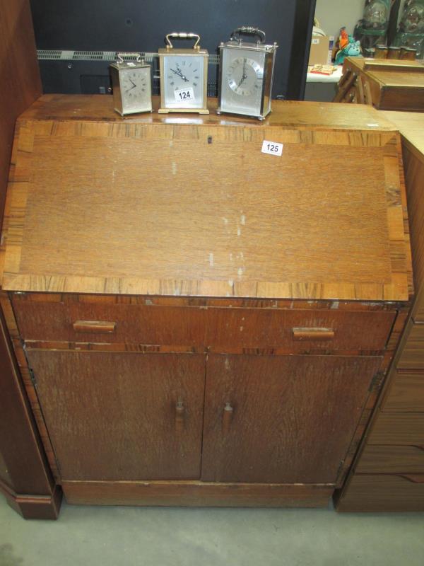 A 1930/50's oak bureau with cross banding inlay COLLECT ONLY