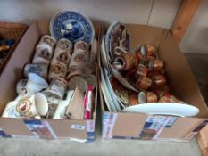2 boxes of Royal Commemorative china etc. Including Japanese tea set (missing 1 lid) & collection of