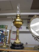 A brass oil lamp with chimney, COLLECT ONLY.