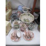A quantity of pottery including Masons jugs