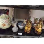 A quantity of pottery including 2 oriental figures, Japanese teaset etc