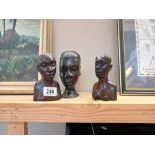 3 carved African hardwood busts