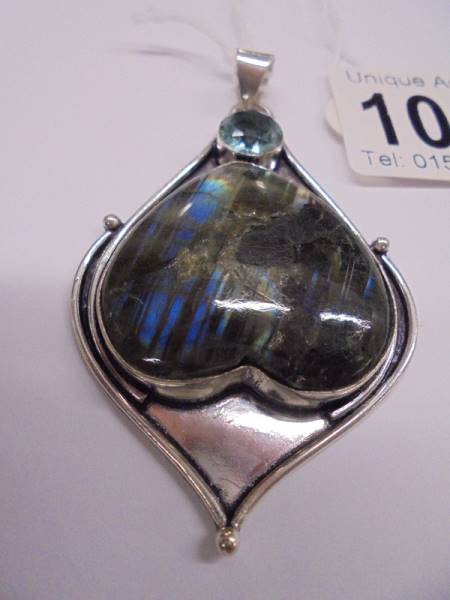 A large silver and quartz art nouveau style pendant. - Image 2 of 3