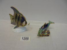 Two Royal Crown Derby fish, one with stopper and one without.