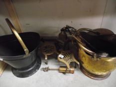 Victorian and later brass and copper including scuttles, trivets, warming pan etc COLLECT ONLY