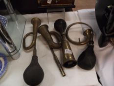 4 vintage brass hooter car horns