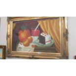 A large gilt framed oil on canvas still life painting, COLLECT ONLY.