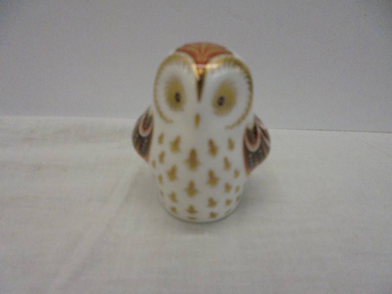 A Royal Crown Derby Crested Tit and Owlet paperweights with stopper. - Image 2 of 5
