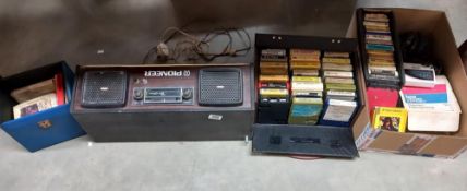 A quantity of 8 track cassette tapes, Thorn vintage microphone etc. & a Pioneer 8 track car stereo