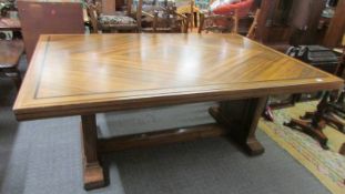 An art deco zebra wood veneered library table, COLLECT ONLY.