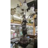 A three light figural table lamp with glass shades, COLLECT ONLY.