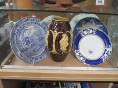 A Victorian Spode 'Death of the Bear' plate A/F, Copeland plates & Staffordshire flat back etc.