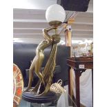 A tall vintage plaster figure lamp of an art deco lady, 66cm tall. COLLECT ONLY