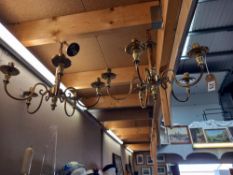 A pair of brass 5 arm ceiling lights/chandeliers COLLECT ONLY