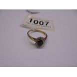 An oval diamond and sapphire 9ct gold ring, size O half, 2.2 grams.