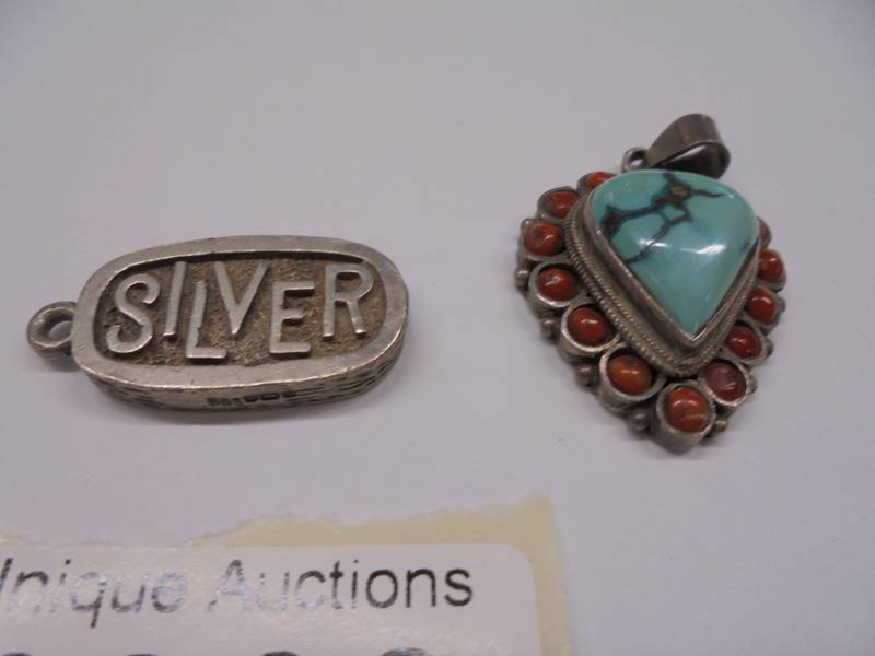 Three silver pendants, two heart and one ingot. - Image 3 of 3