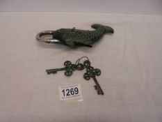 A Chinese bronze novelty padlock of a fish.