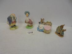 Three John Beswick Beatrix potter figures and a World of Peter Rabbit figure.